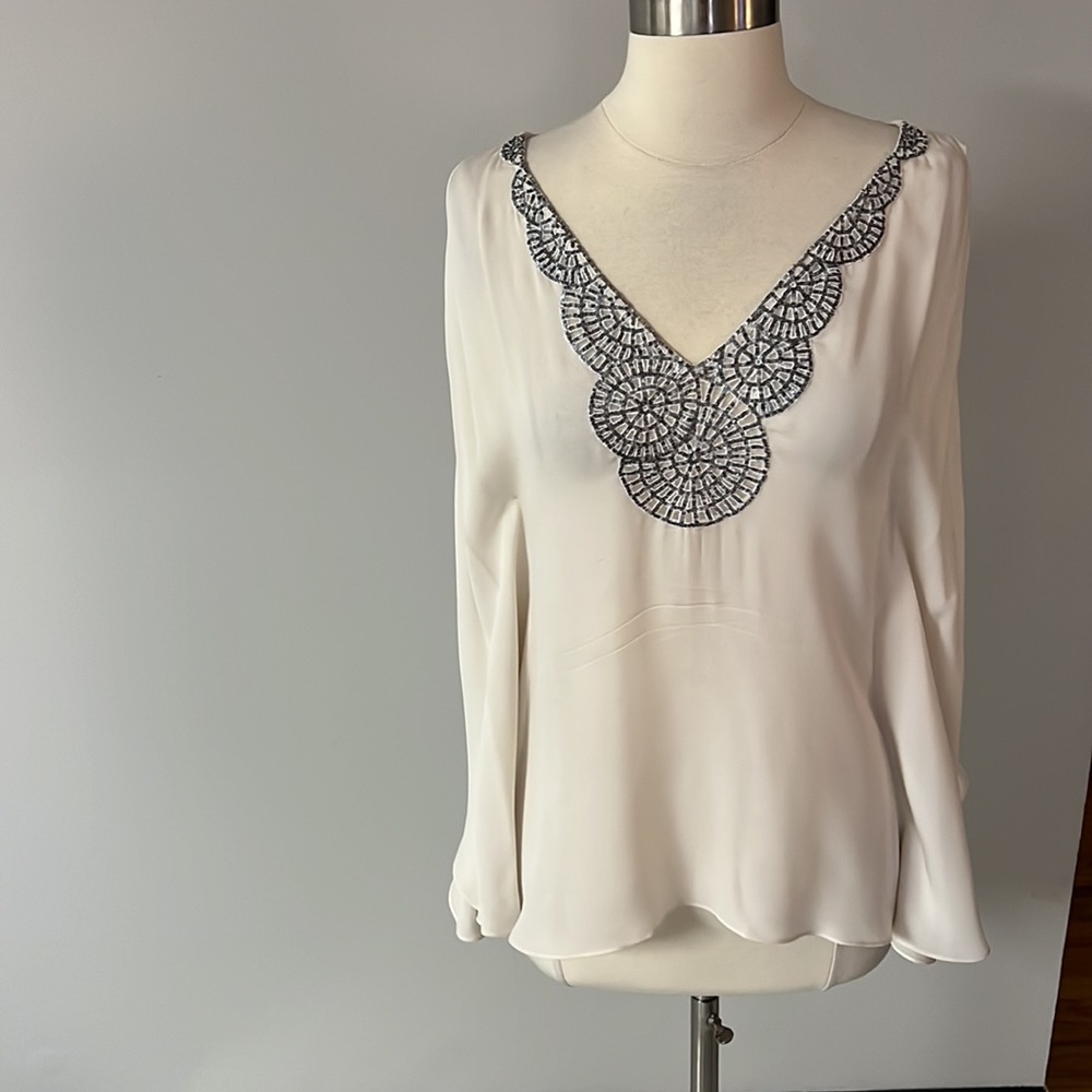 BCBG Max Azria Off White Silk Top